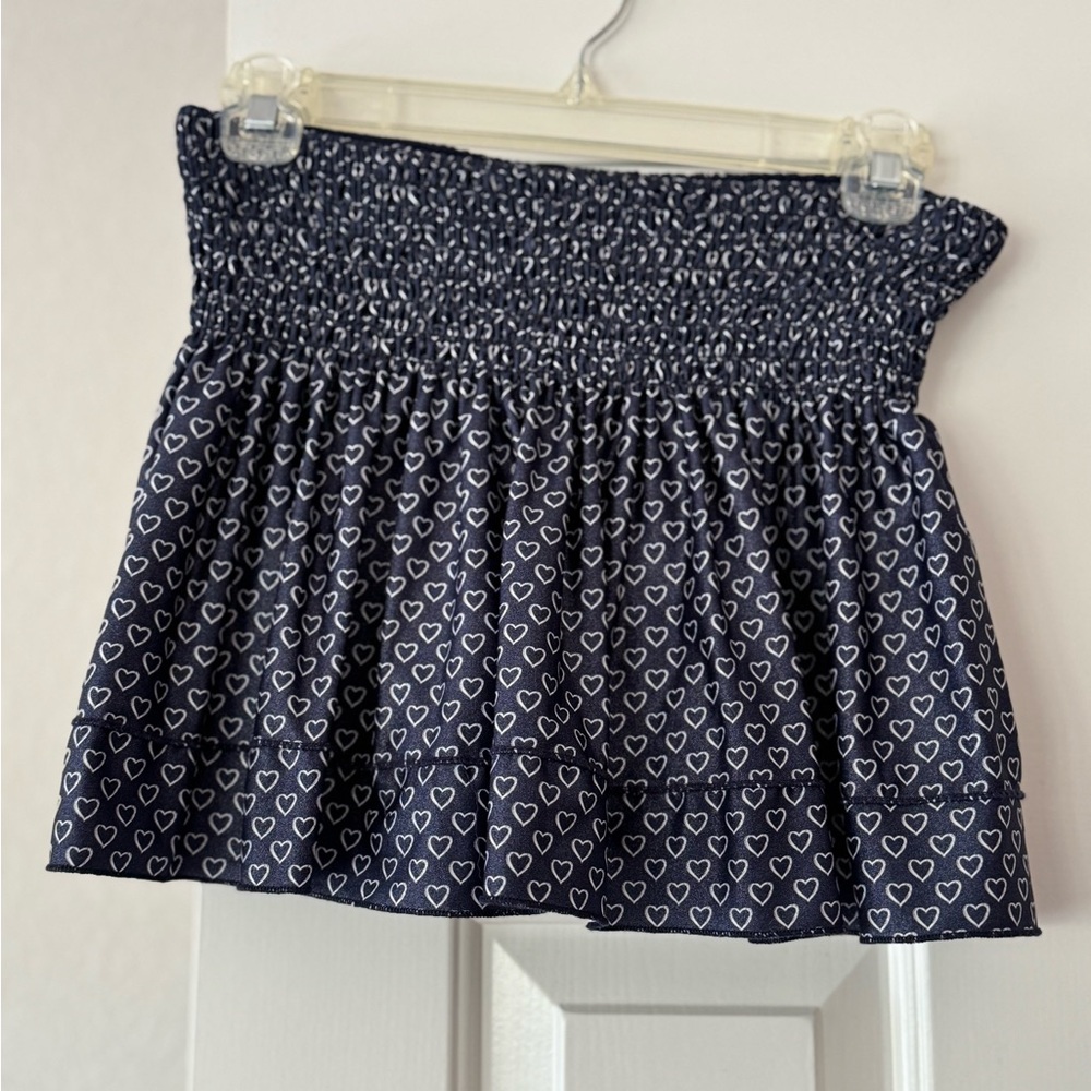 Lucky in Love Blue and White Heart Smocked Skater Mini Skirt-S. Very Good.
